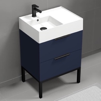 Bathroom Vanity Modern Small Bathroom Vanity, Navy Blue, 24 Inch, Free Standing Nameeks DERIN401